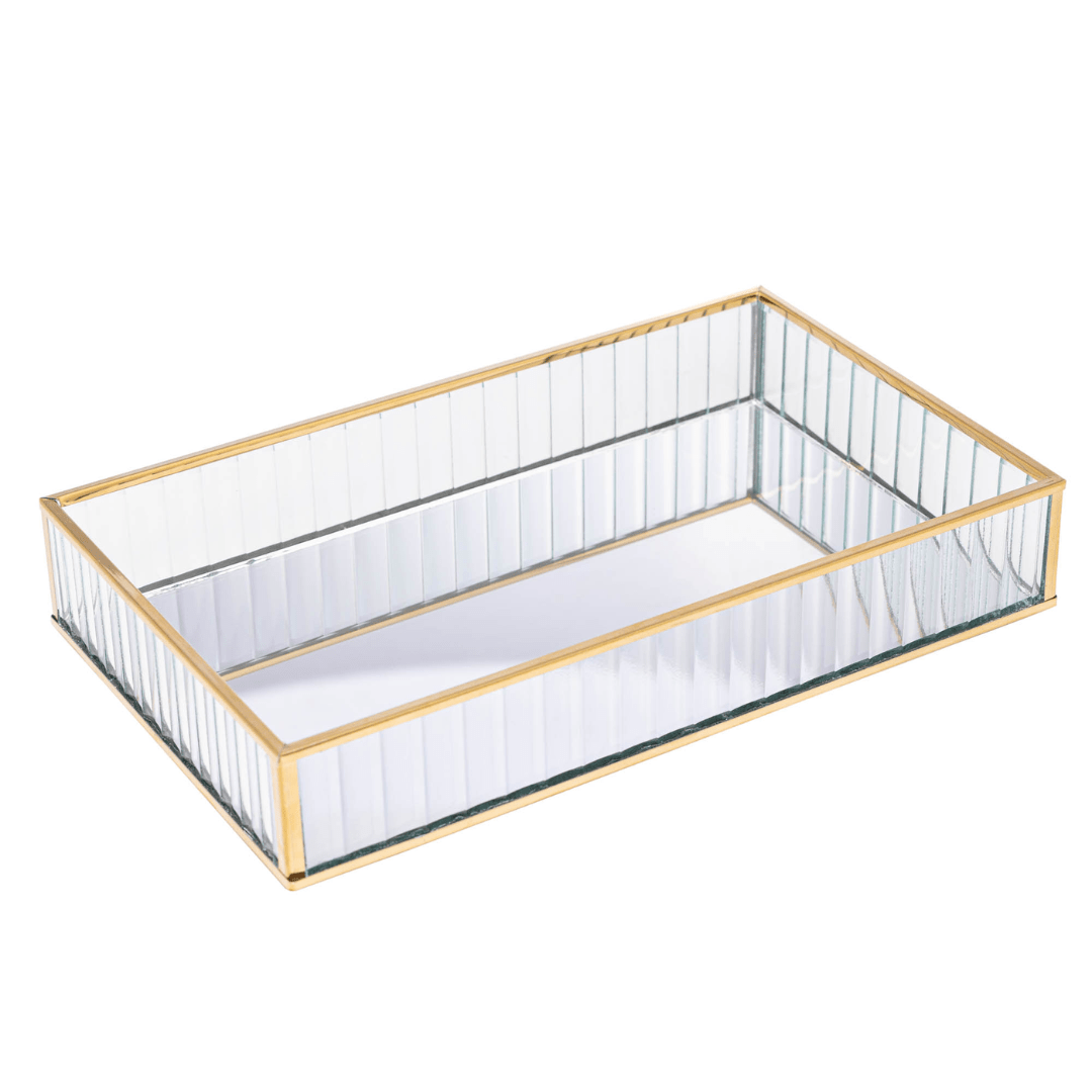 Bandeja de Metal Dourada com Espelho 30cm - Ela Decora