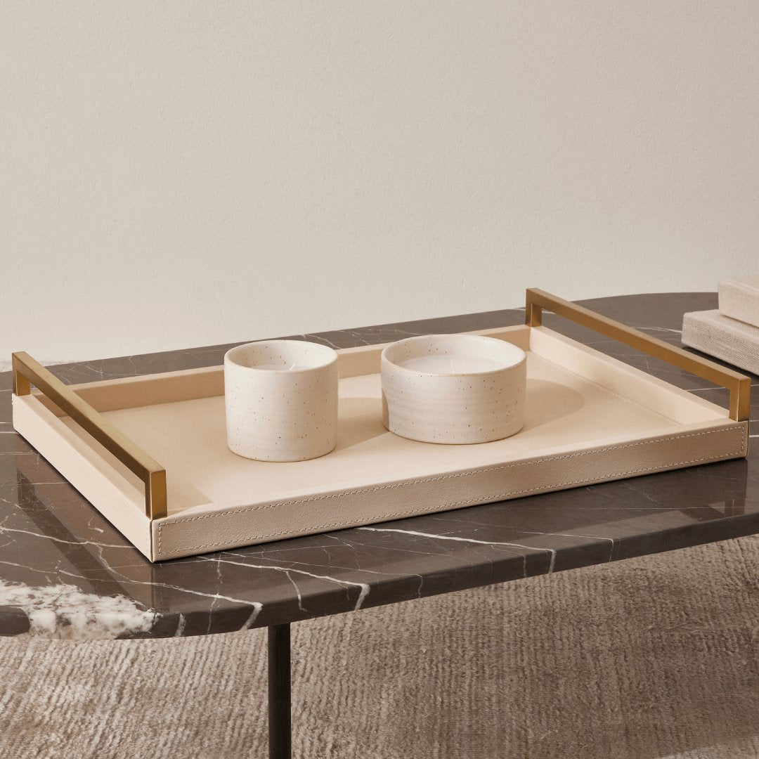 Bandeja Decorativa em MDF e PU Bege - Ela Decora