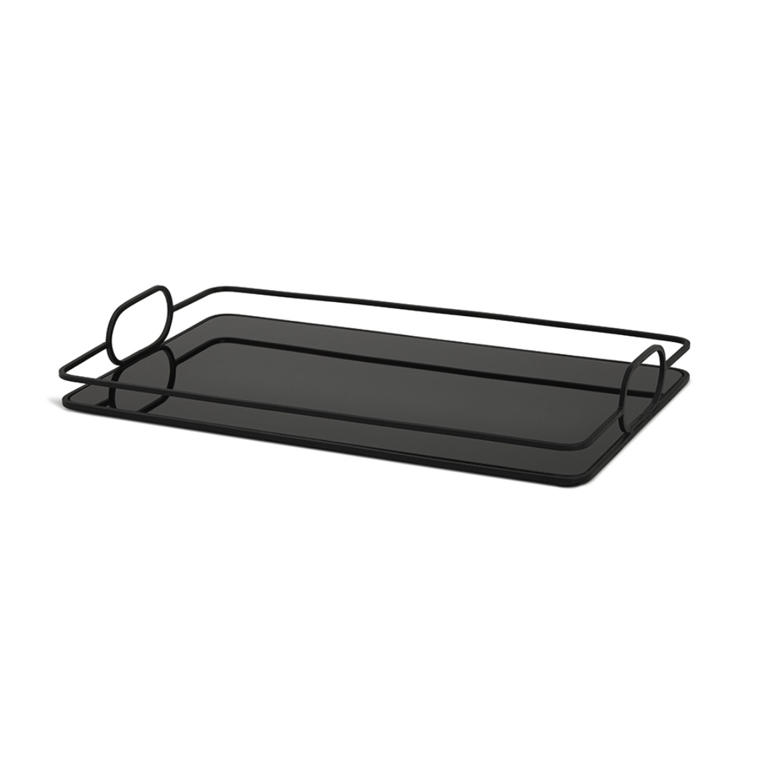 Bandeja Decorativa em Metal com Espelho Preta G 42cm - Ela Decora