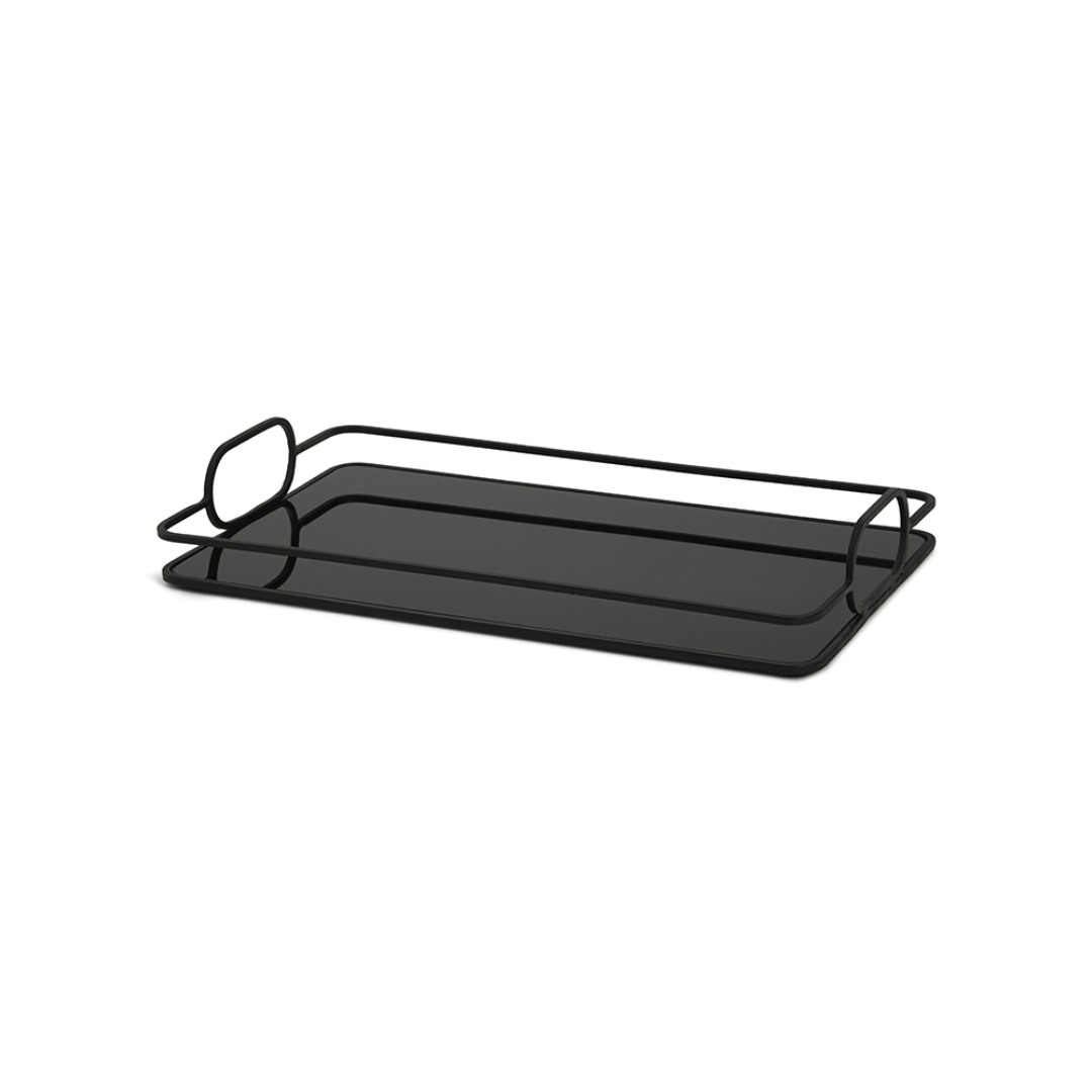 Bandeja Decorativa em Metal com Espelho Preta P 36,5cm - Ela Decora