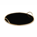 Bandeja Dourada em Metal com Espelho Preto Redonda - 35 cm - Ela Decora