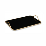 Bandeja Dourada em Metal com Espelho Preto Retangular - 34 cm - Ela Decora