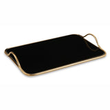 Bandeja Dourada em Metal com Espelho Preto Retangular - 46 cm - Ela Decora