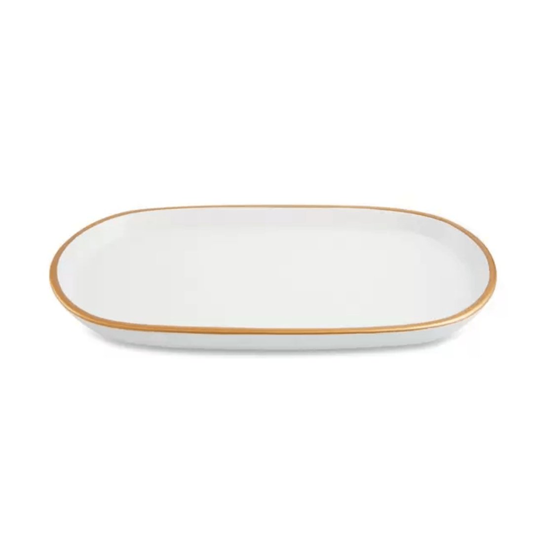 Bandeja em Cerâmica Branca com Borda Dourada 22,5cm - Ela Decora