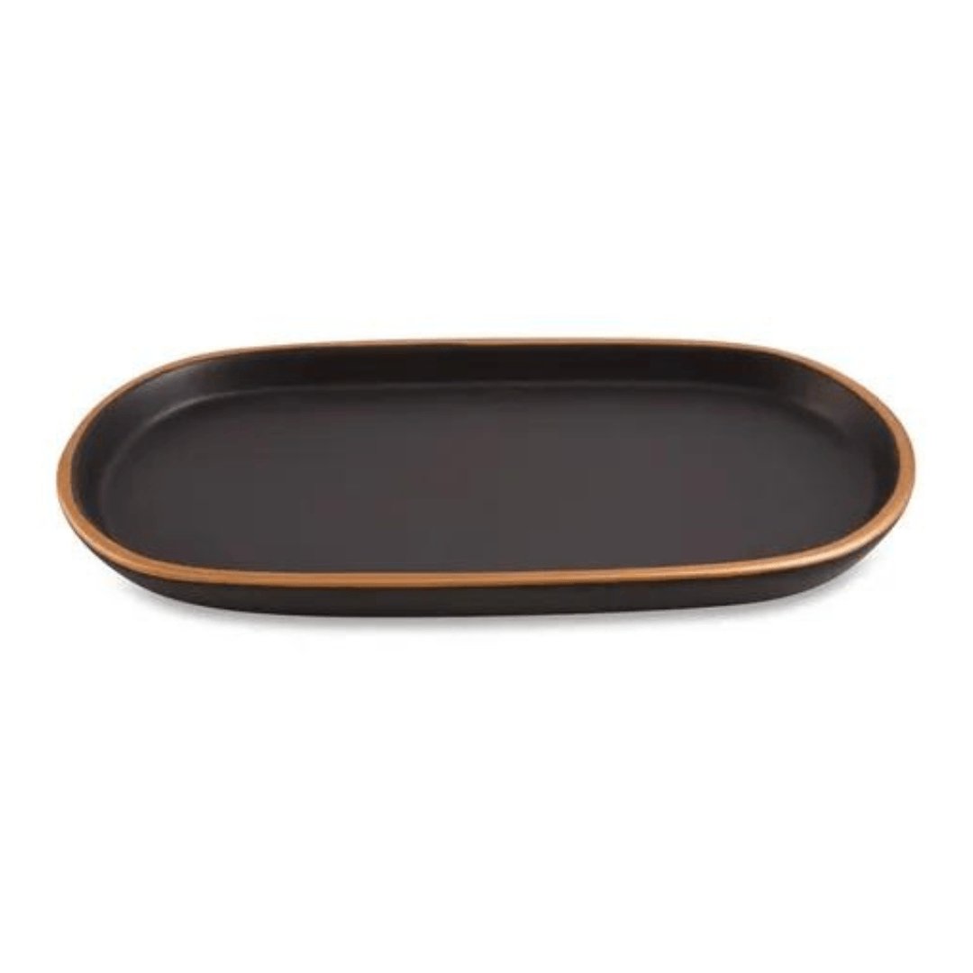 Bandeja em Cerâmica Preta com Borda Dourada 22,5cm - Ela Decora
