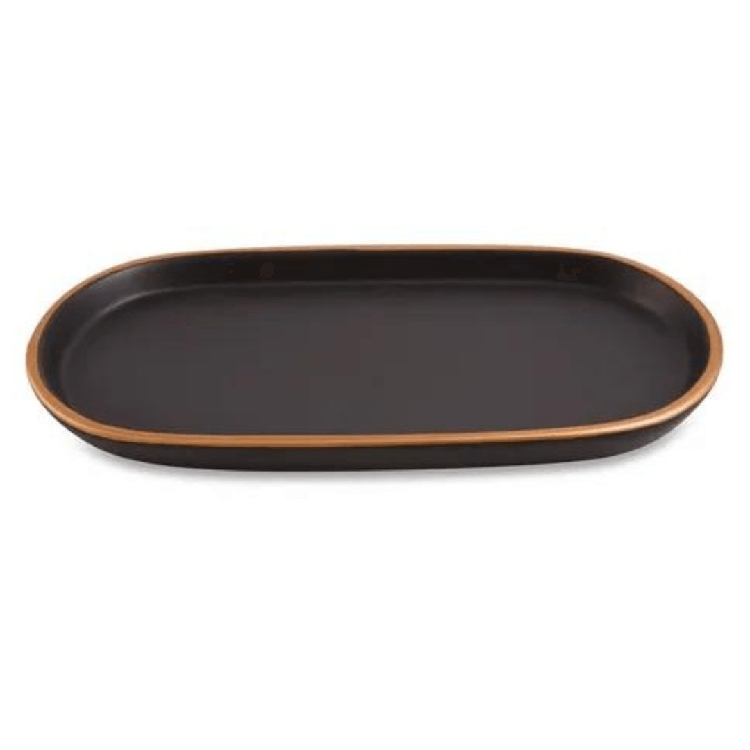 Bandeja em Cerâmica Preta com Borda Dourada 26,5cm - Ela Decora