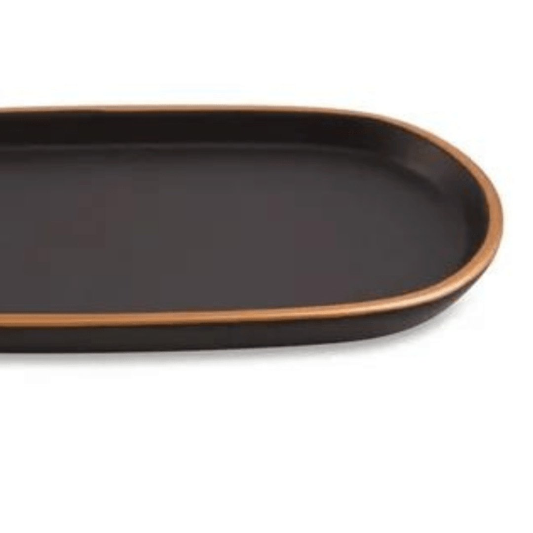Bandeja em Cerâmica Preta com Borda Dourada 26,5cm - Ela Decora