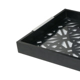 Bandeja em Madeira Com Vidro Geométrica Preta 47 x 32cm - Ela Decora