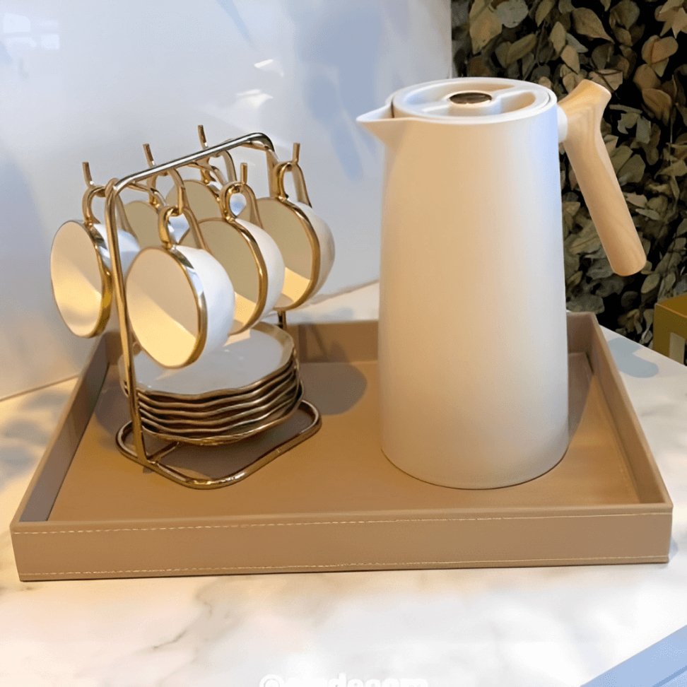 Bandeja em MDF com Revestimento em PU Bege 38cm - Ela Decora