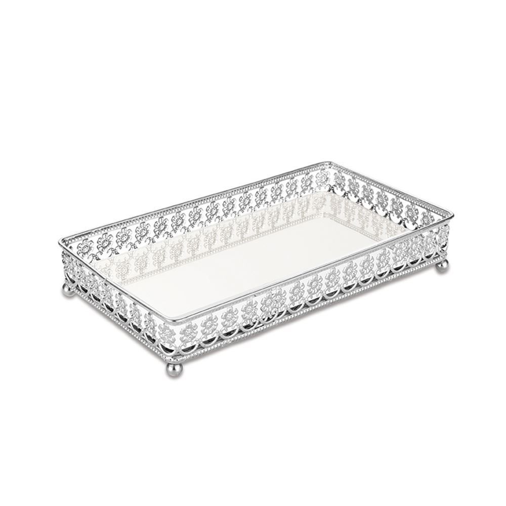 Bandeja em Metal com Espelho Cromado 23,5cm x 12,5cm - Ela Decora