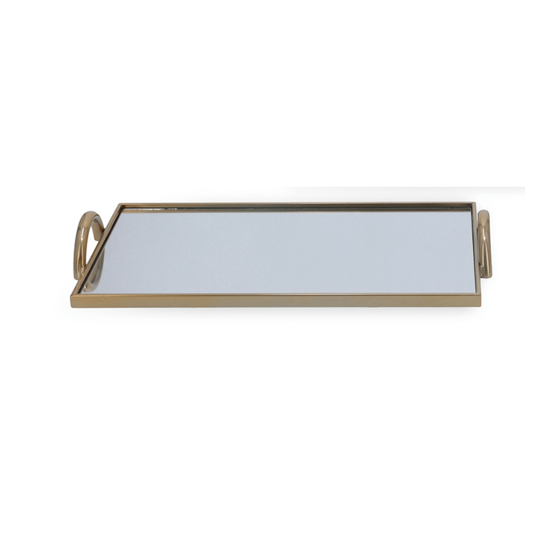 Bandeja em Metal com Espelho Dourado 40,5cm - Ela Decora
