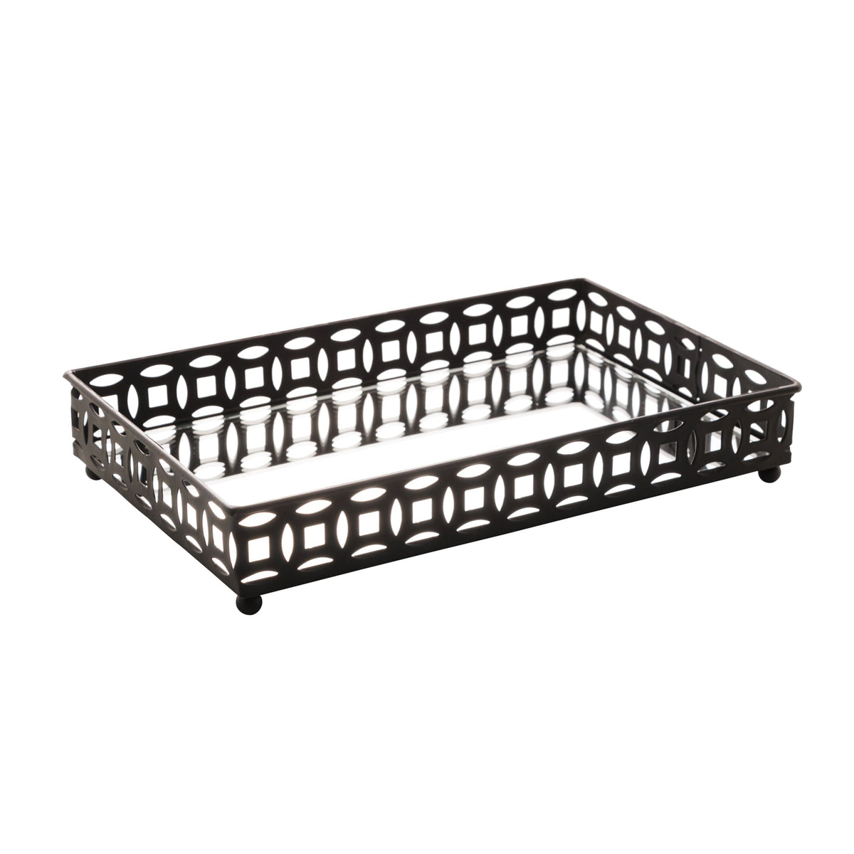 Bandeja em Metal com Espelho Singapura Preto 21cm - Ela Decora