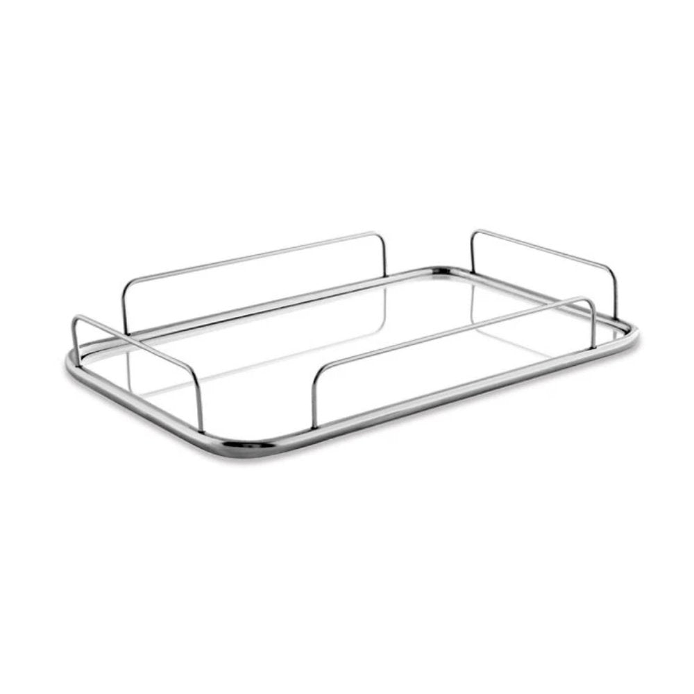 Bandeja em Metal Prata com Espelho e Alça - 46,5 x 31 cm - Ela Decora