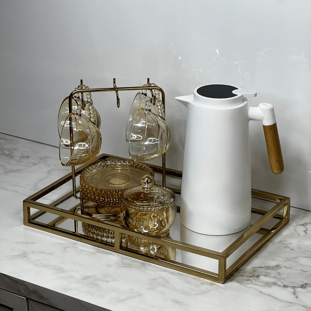 Bandeja Espelhada Aço Inox Dourado 41cm x 26cm x 5cm - Ela Decora