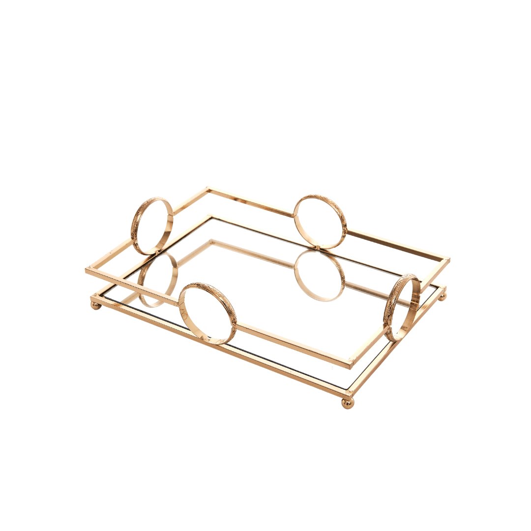 Bandeja Espelhada Retangular Dourado G 40cm x 31cm - Ela Decora