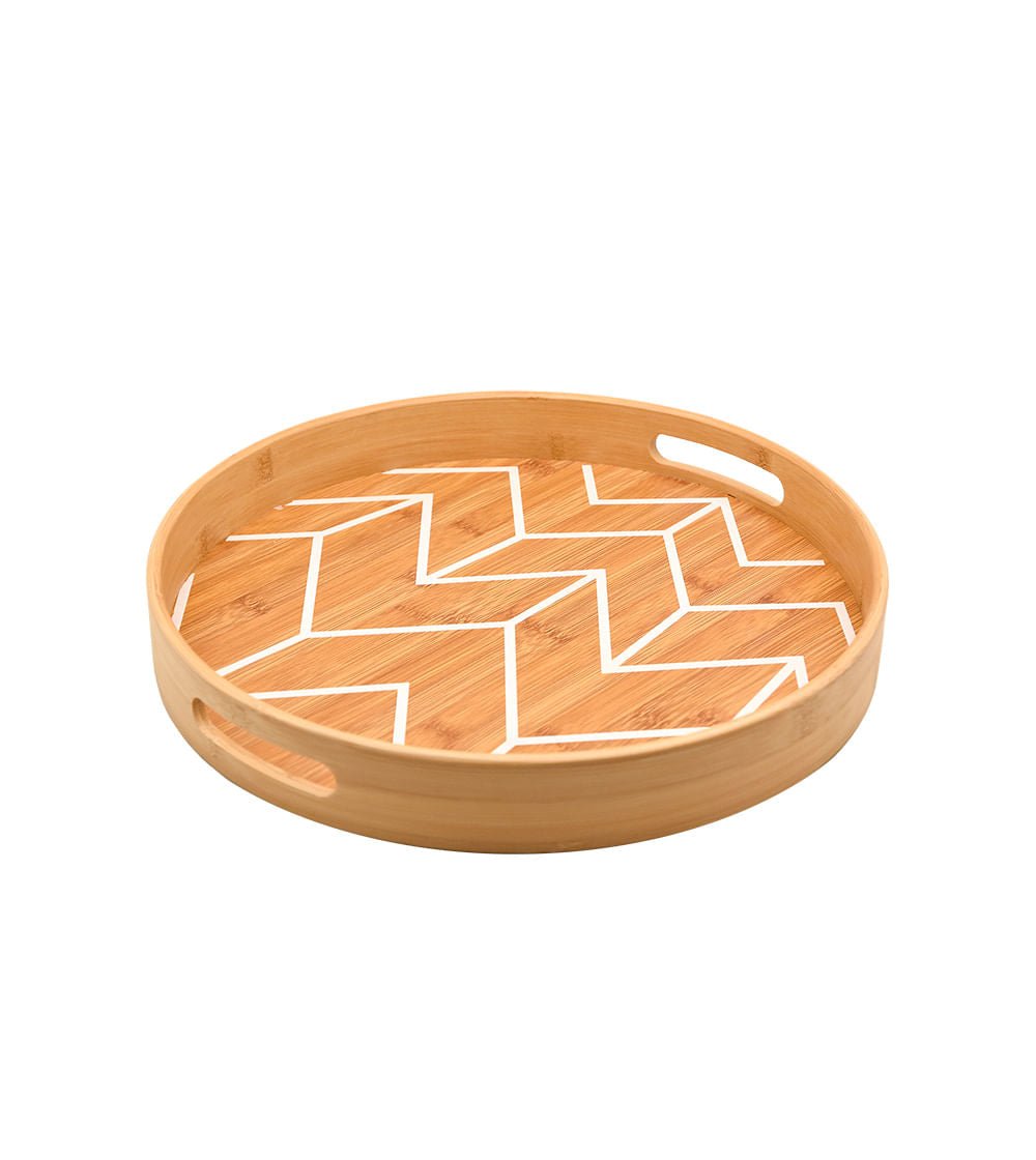 Bandeja Estampada de Bambu Redonda 40cm - Ela Decora