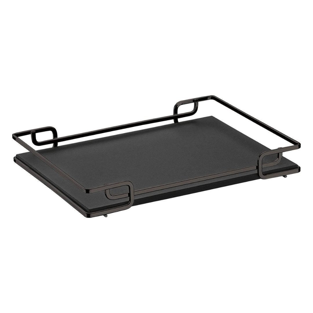 Bandeja Luana com Base de Couro Preto 57cm x 37cm - Ela Decora