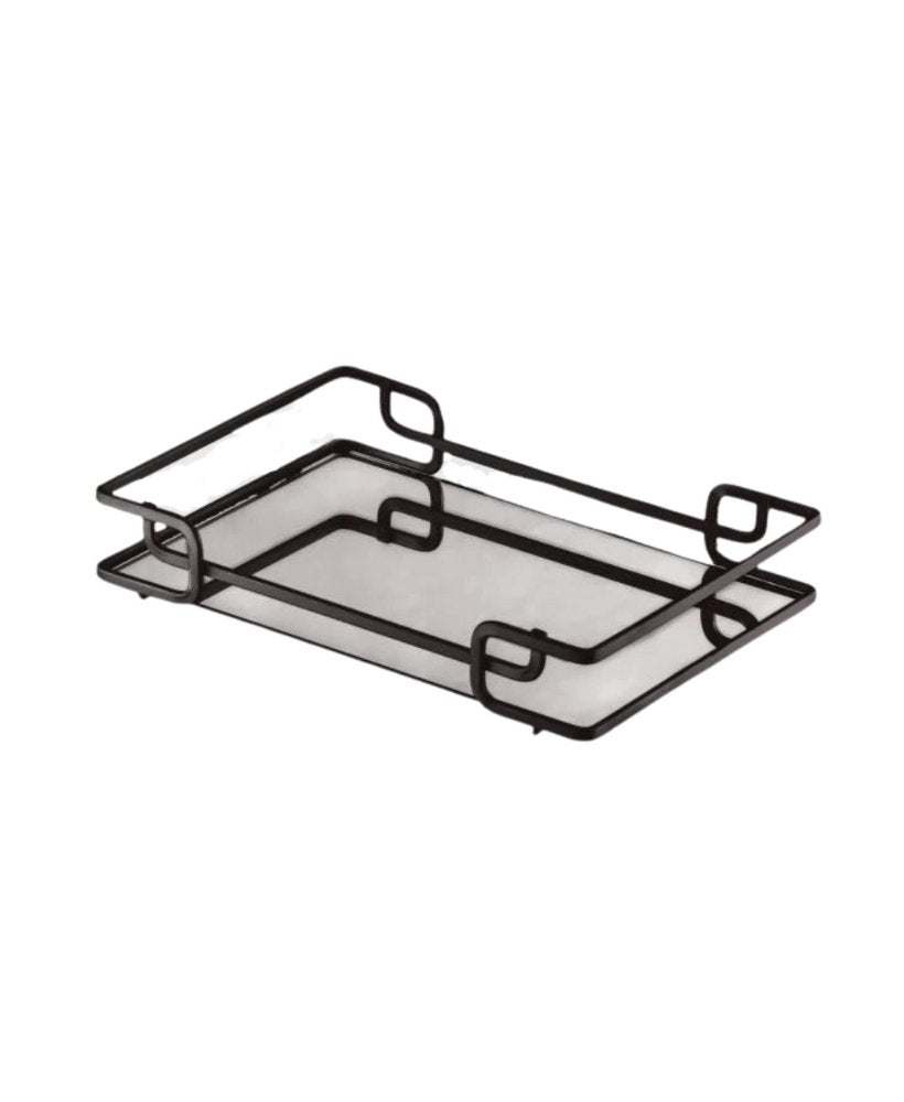 Bandeja Luana com Espelho Preta 40cm x 30cm - Ela Decora