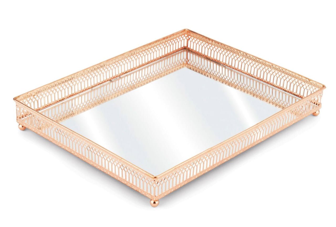 Bandeja Luxo Italiana Retangular Rose Gold G 31cm x 25cm x 4,5cm - Ela Decora