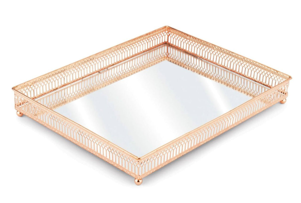 Bandeja Luxo Italiana Retangular Rose Gold G 31cm x 25cm x 4,5cm - Ela Decora