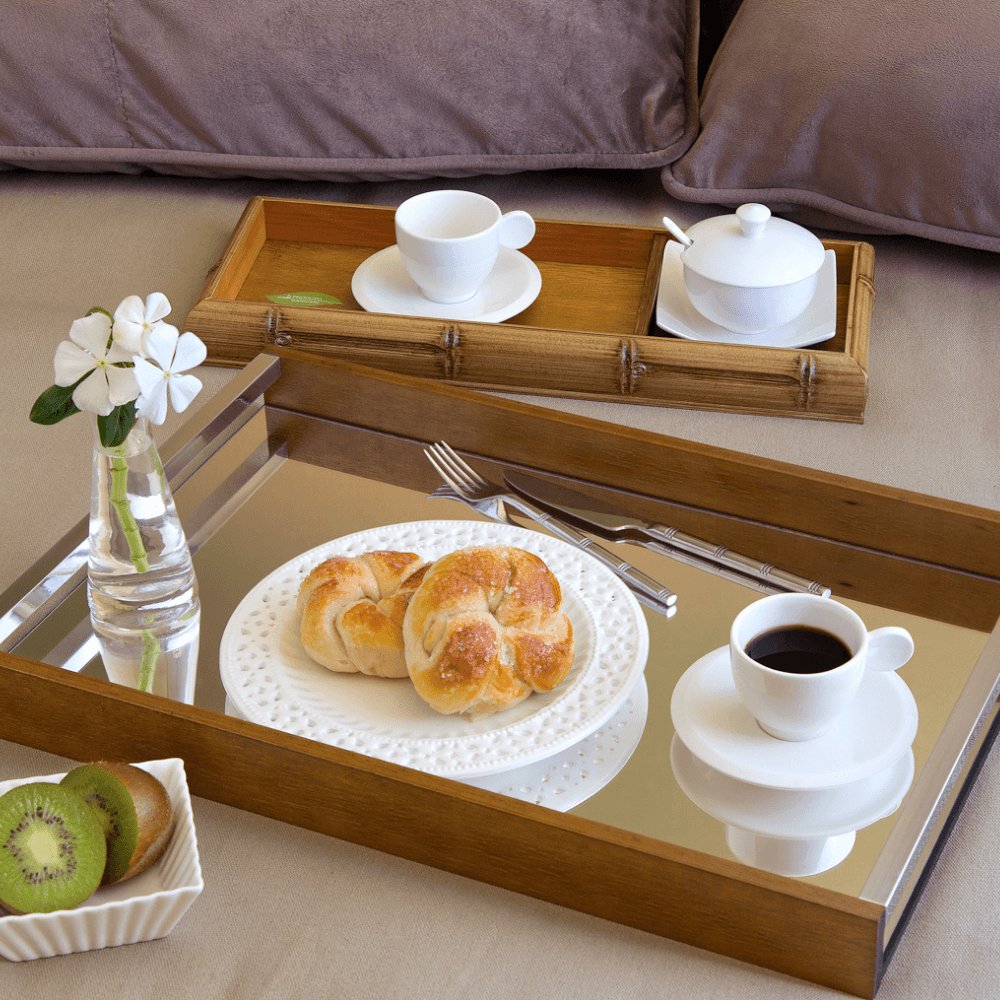 Bandeja Madeira Com Espelho Naturals 45 x 30 cm - Ela Decora