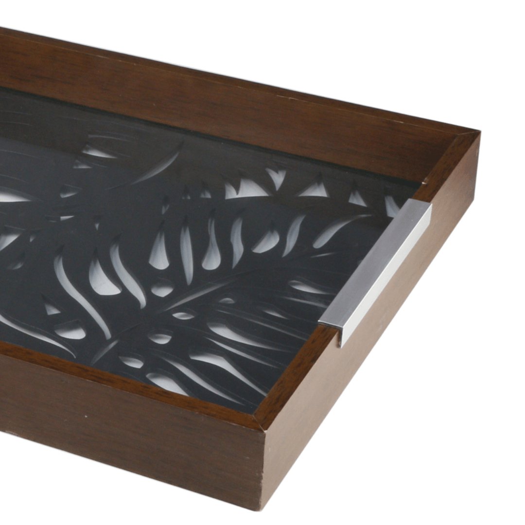 Bandeja Madeira Com Vidro Adam Preta 47 x 32 cm - Ela Decora