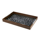 Bandeja Madeira com Vidro Flowers Preta 47 x 32 cm - Ela Decora