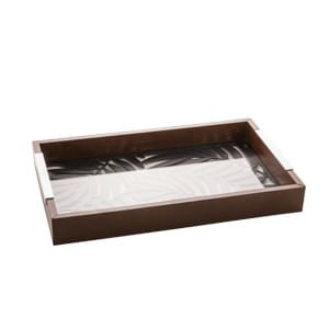 Bandeja Madeira Com Vidro Leaves Preta 37cm x 28cm - Ela Decora