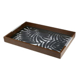 Bandeja Madeira Com Vidro Leaves Preta 47 x 32 cm - Ela Decora