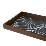 Bandeja Madeira Com Vidro Leaves Preta 47 x 32 cm - Ela Decora
