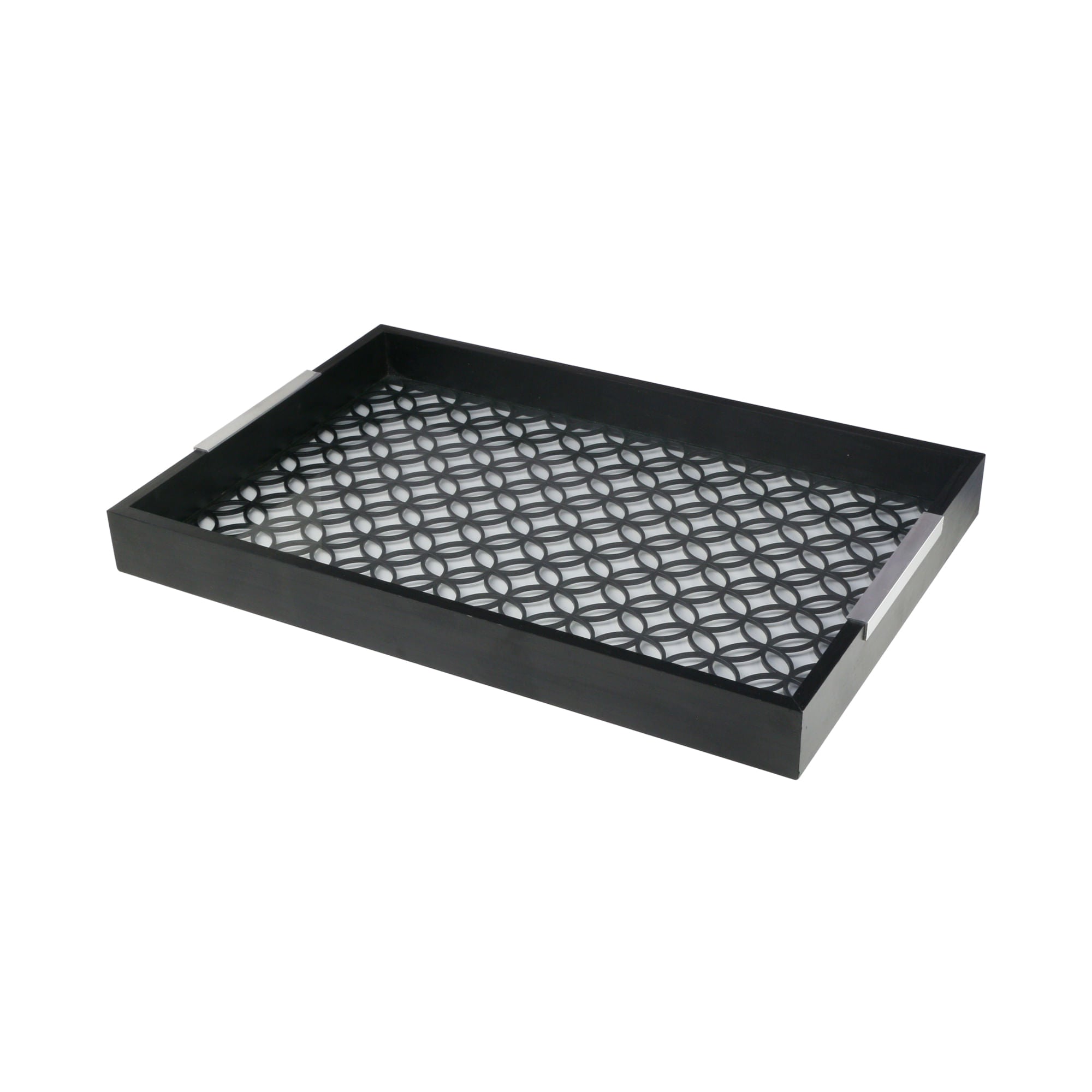 Bandeja Madeira com Vidro Star Preta 47cm x 32cm x 5cm - Ela Decora