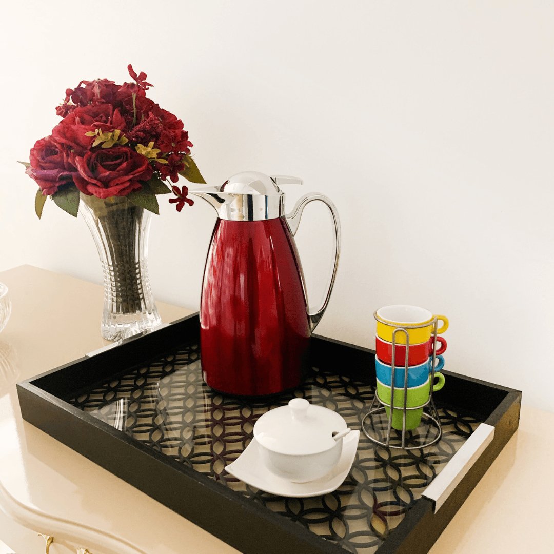 Bandeja Madeira com Vidro Star Preta 47cm x 32cm x 5cm - Ela Decora