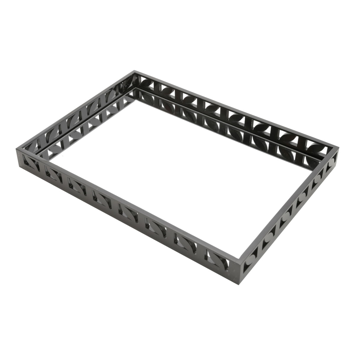 Bandeja Madeira Laqueada Preta Com Espelho - 47 x 34 x 5 cm - Ela Decora