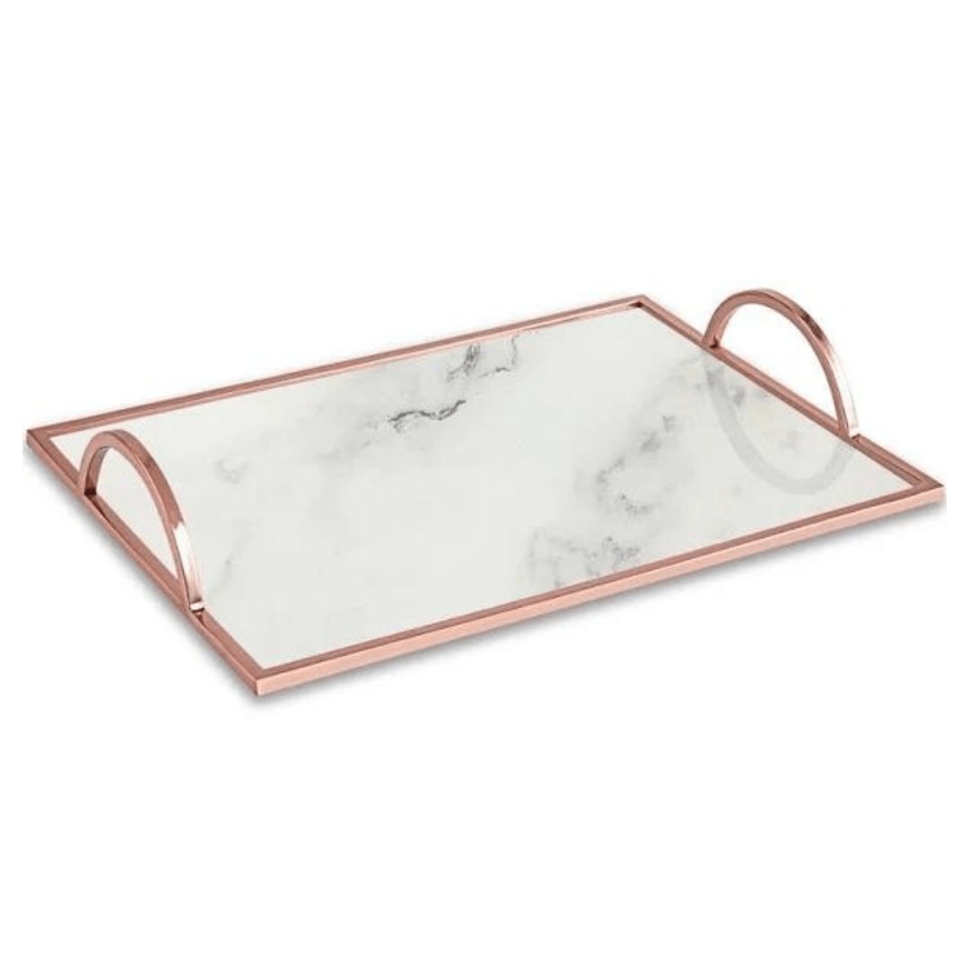 Bandeja Marmore Rose Gold Em Metal G 7 x 43 x 32 cm - Ela Decora
