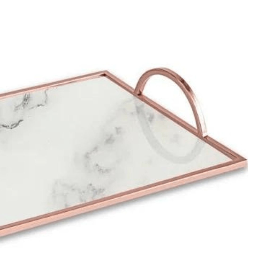 Bandeja Marmore Rose Gold Em Metal G 7 x 43 x 32 cm - Ela Decora