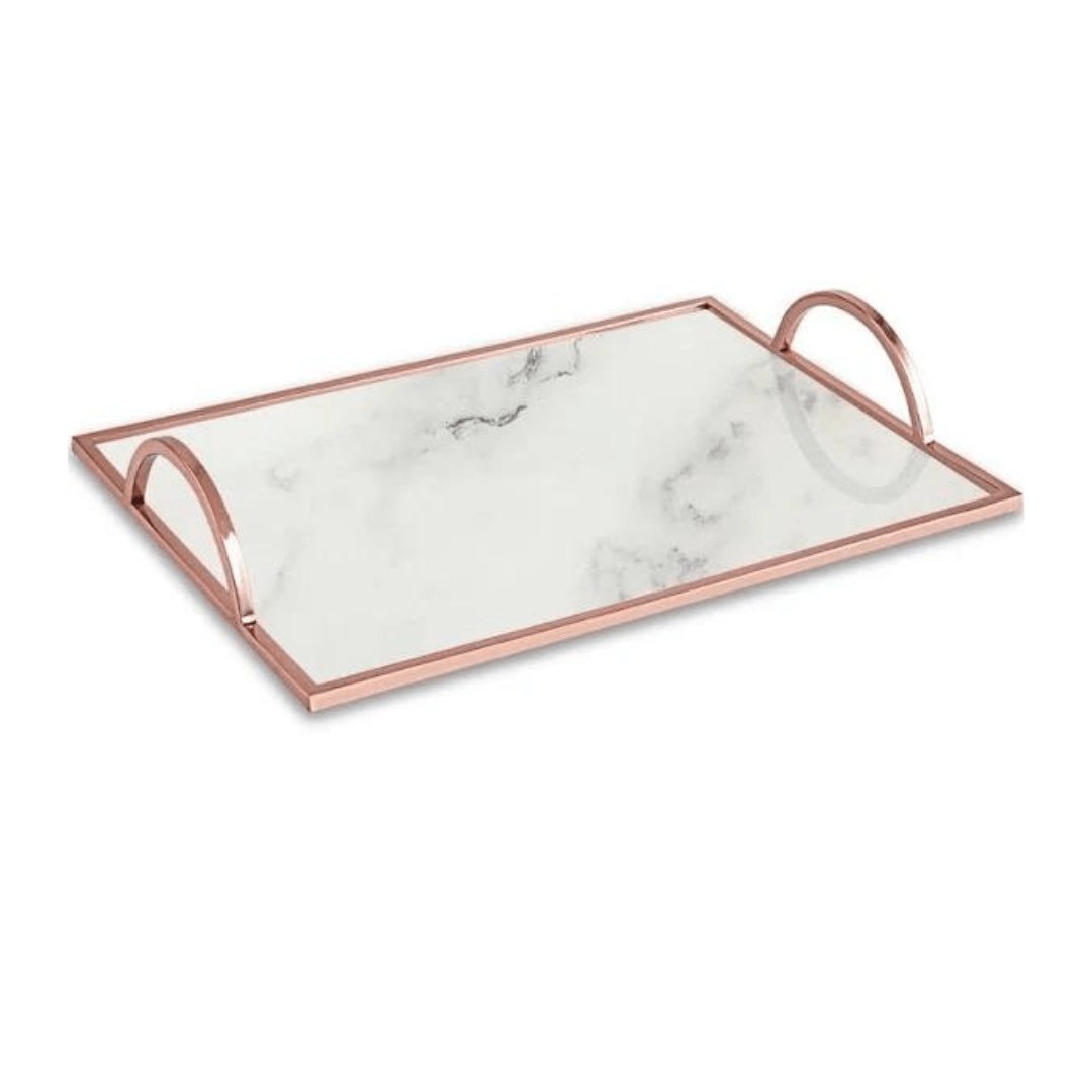 Bandeja Marmore Rose Gold Em Metal M 6,5 x 38 x 28 cm - Ela Decora