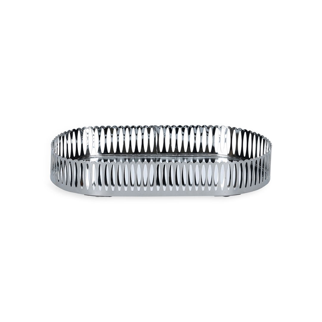 Bandeja Oval de Metal Espelhada Cromada 26cm - Ela Decora