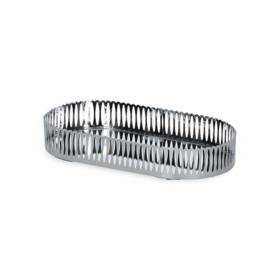 Bandeja Oval de Metal Espelhada Cromada 26cm - Ela Decora
