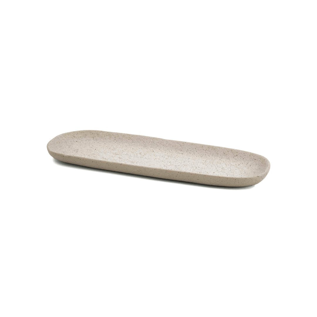 Bandeja Oval em Cerâmica Cinza 32cm P - Ela Decora