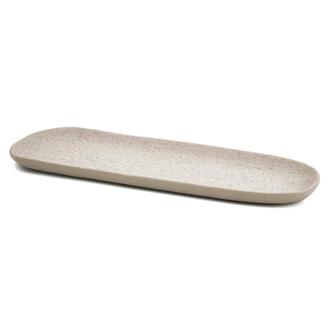 Bandeja Oval em Cerâmica Cinza 40cm G - Ela Decora