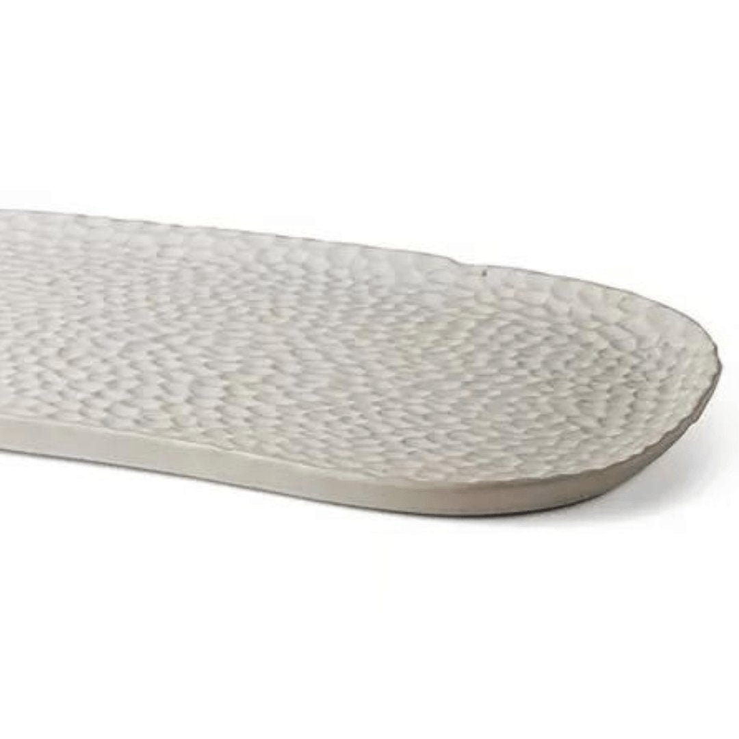 Bandeja Oval em Cerâmica Off White 42cm - Ela Decora