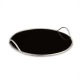 Bandeja Prata em Metal com Espelho Preto Redonda - 35 cm - Ela Decora