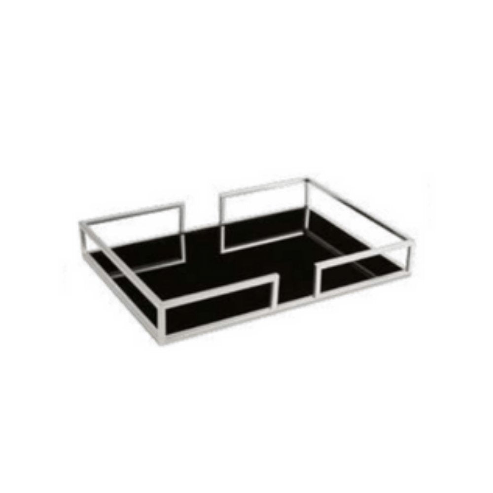 Bandeja Prata em Metal Cromado com Espelho Preto - 21 x 30 cm - Ela Decora