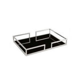Bandeja Prata em Metal Cromado com Espelho Preto - 21 x 30 cm - Ela Decora
