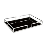 Bandeja Prata em Metal Cromado com Espelho Preto - 35 x 50 cm - Ela Decora