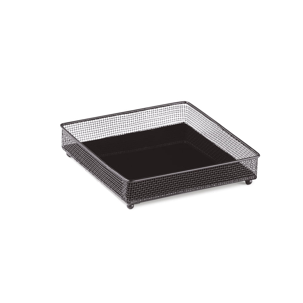Bandeja Quadrada de Metal com Espelho Preta 17cm Mart - Ela Decora