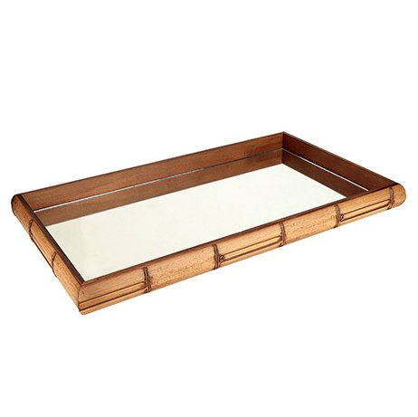 Bandeja Quadrada em Madeira Estilo Bambu Espelhado Marrom 36cm x 4,5cm - Ela Decora