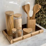 Bandeja Quadrada em Madeira Estilo Bambu Espelhado Marrom 36cm x 4,5cm - Ela Decora