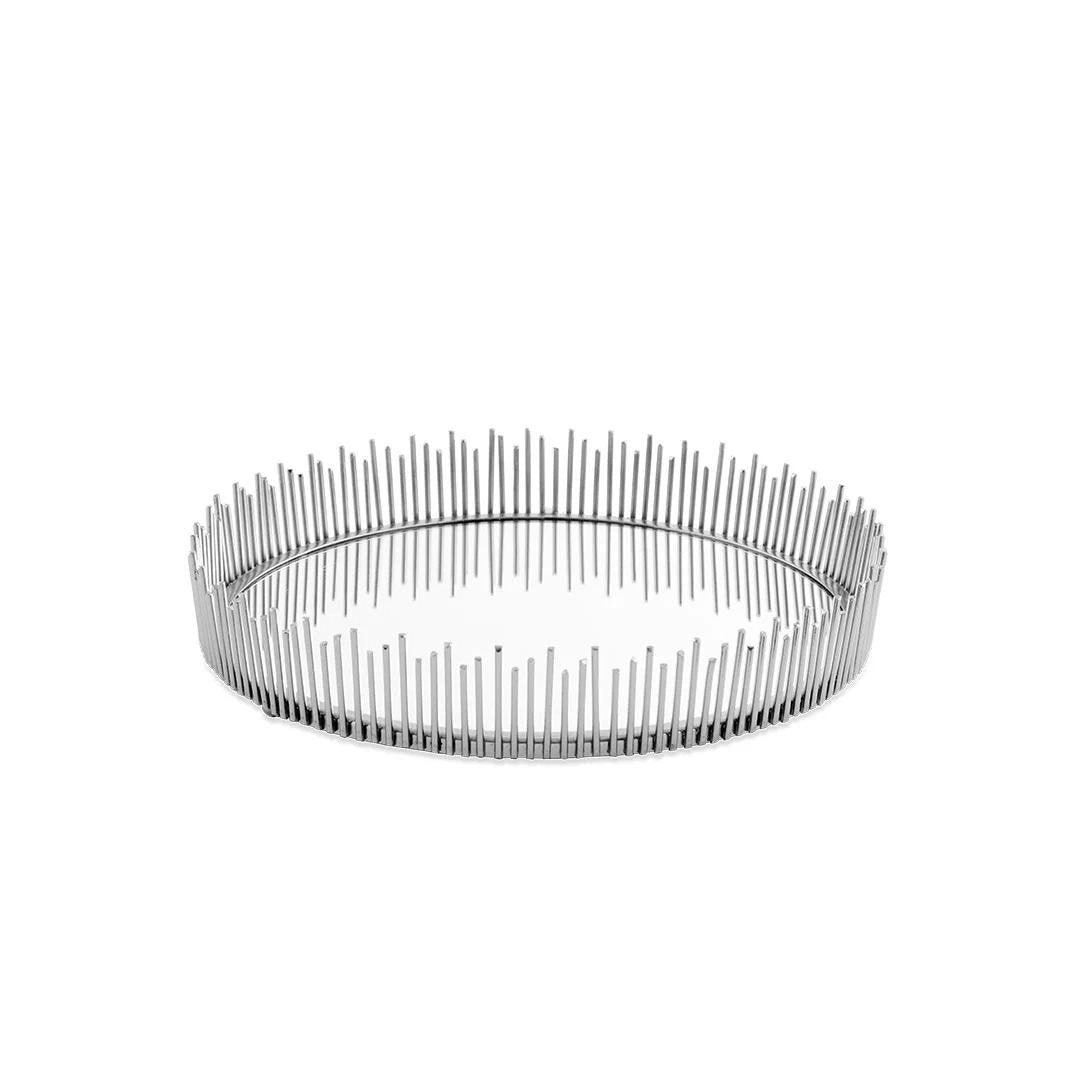Bandeja Redonda em Metal com Espelho Cromada 26cm - Ela Decora