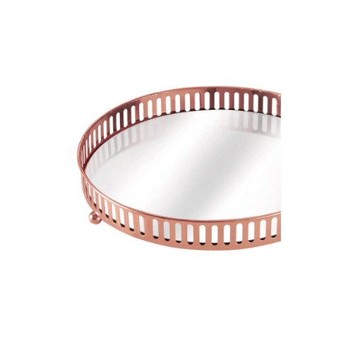 Bandeja Redonda em Metal com Espelho Rose Gold 17,5cm - Ela Decora